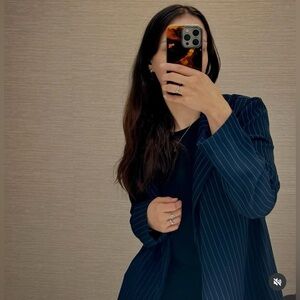 Navy and White Striped Blazer